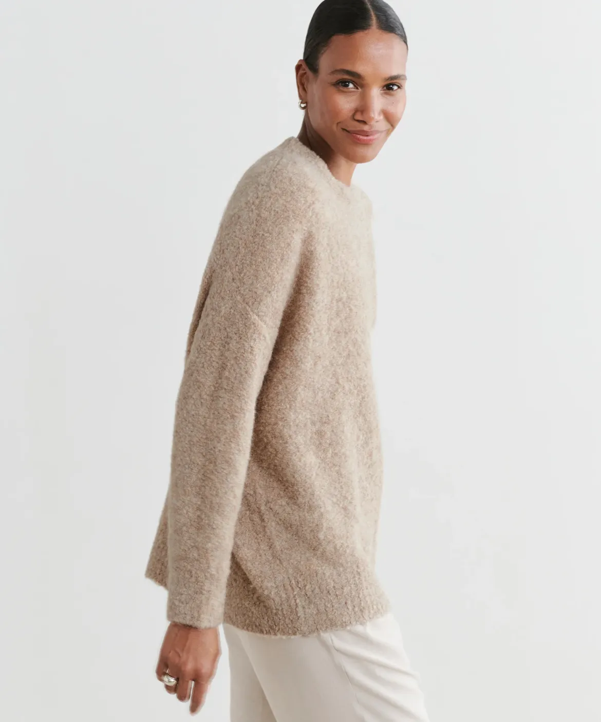 Jenni Kayne Alpaca Boucle Cocoon Crewneck Oatmeal Best