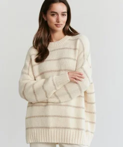 Jenni Kayne Alpaca Cocoon Crewneck Ivory Stripe New