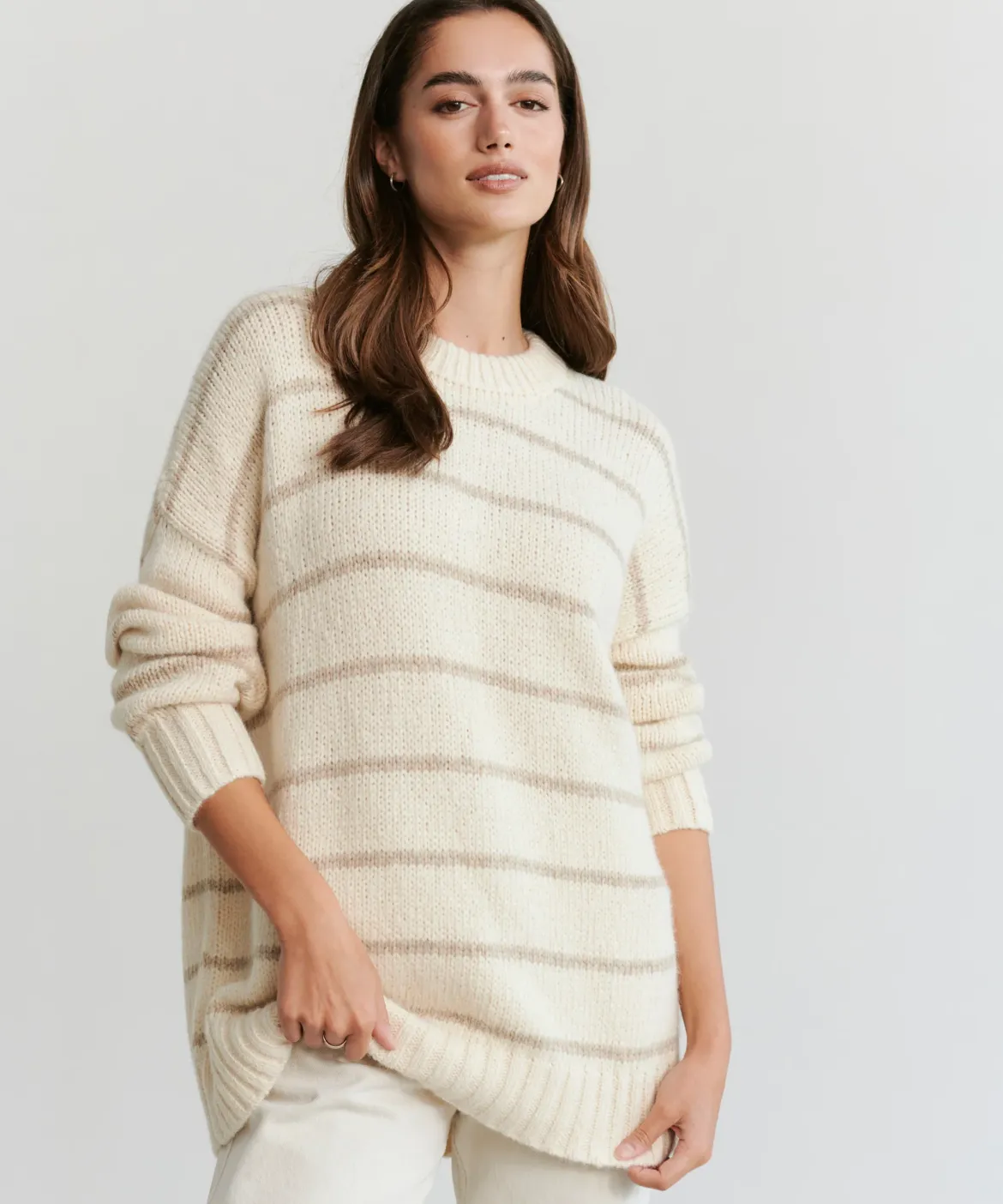 Jenni Kayne Alpaca Cocoon Crewneck Ivory Stripe New