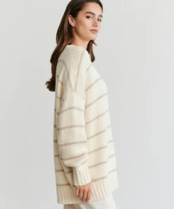 Jenni Kayne Alpaca Cocoon Crewneck Ivory Stripe New