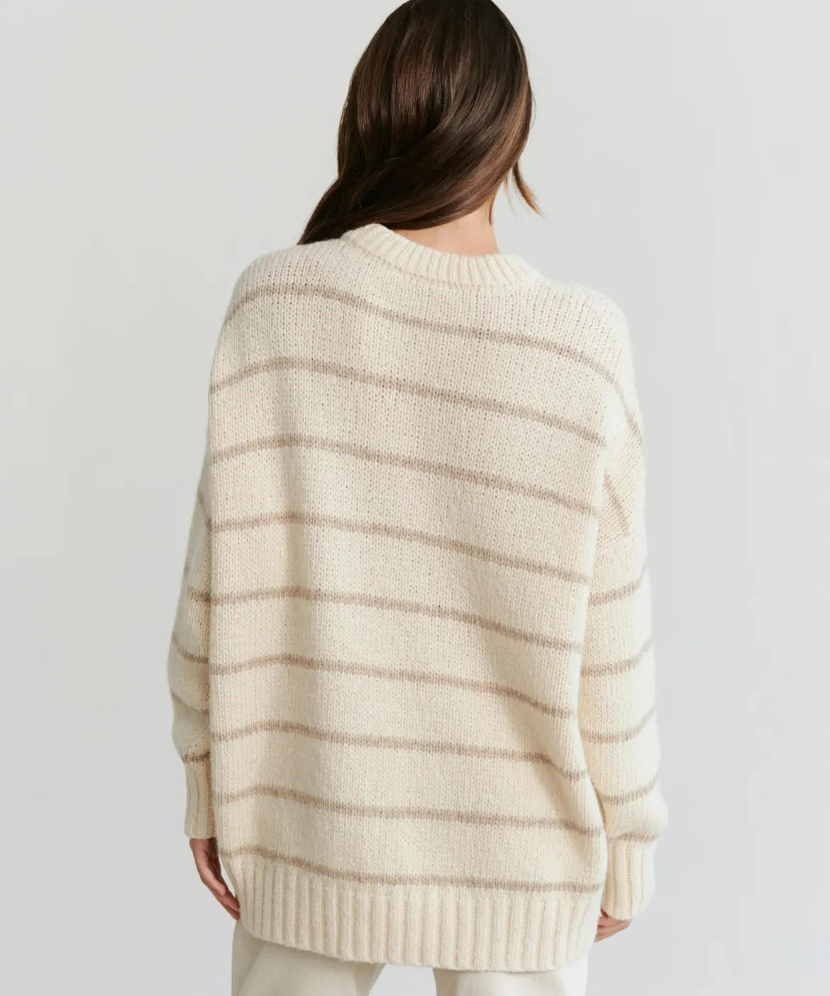 Jenni Kayne Alpaca Cocoon Crewneck Ivory Stripe New
