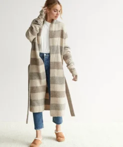 Jenni Kayne Belted Sweater Coat Oatmeal Stripe Clearance