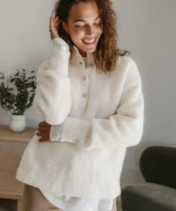 Jenni Kayne Boucle Button Pullover Ivory Hot