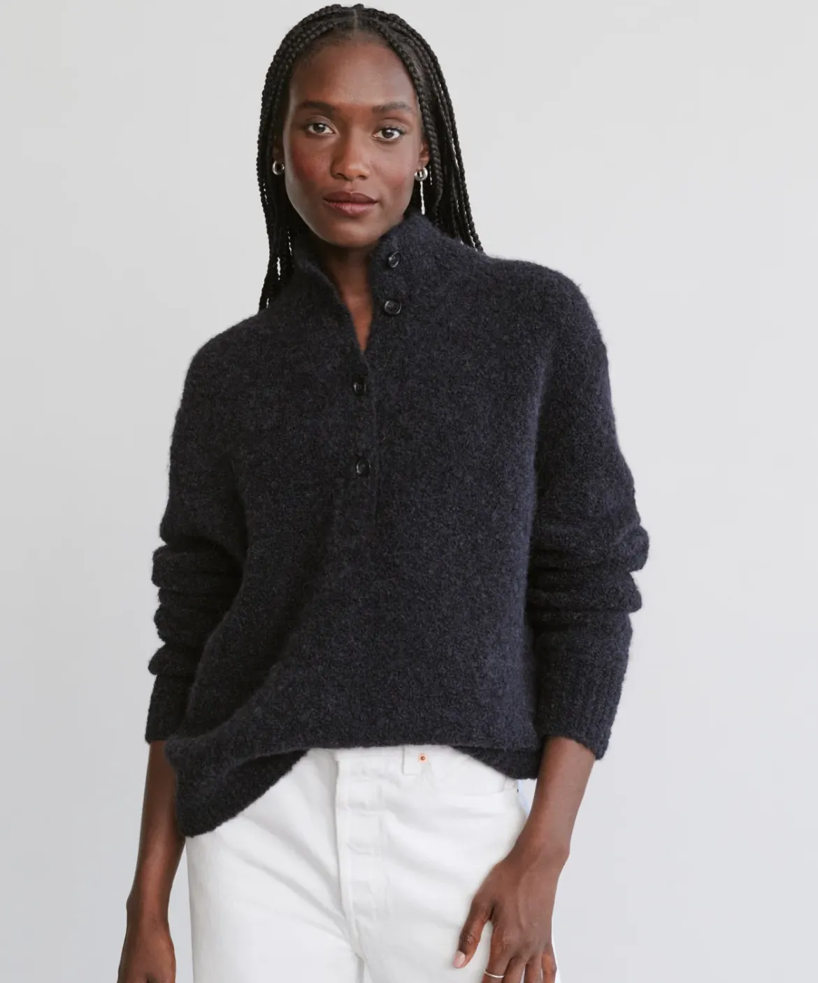 Jenni Kayne Boucle Button Pullover Black Discount