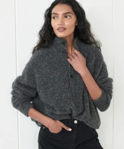 Jenni Kayne Boucle Button Pullover Charcoal Fashion