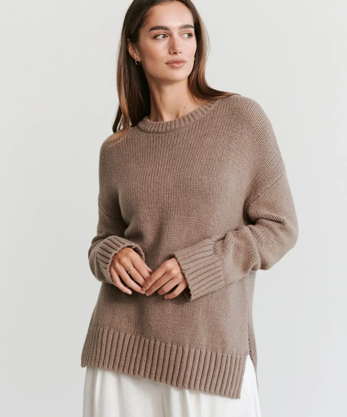 Jenni Kayne Boyfriend Crewneck Taupe New