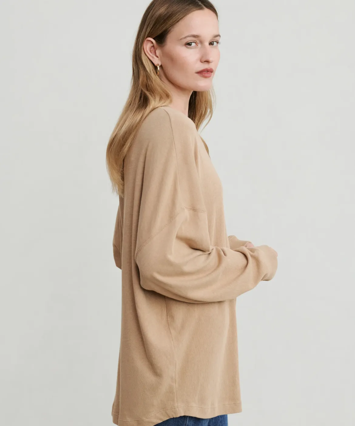 Jenni Kayne Boyfriend Long-Sleeve Tee Camel Hot