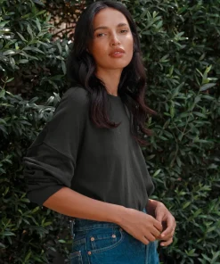 Jenni Kayne Boyfriend Long-Sleeve Tee Black Discount