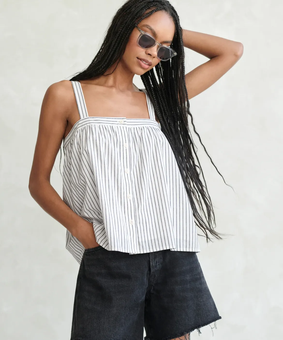 Jenni Kayne Button Tank Navy Stripe Outlet