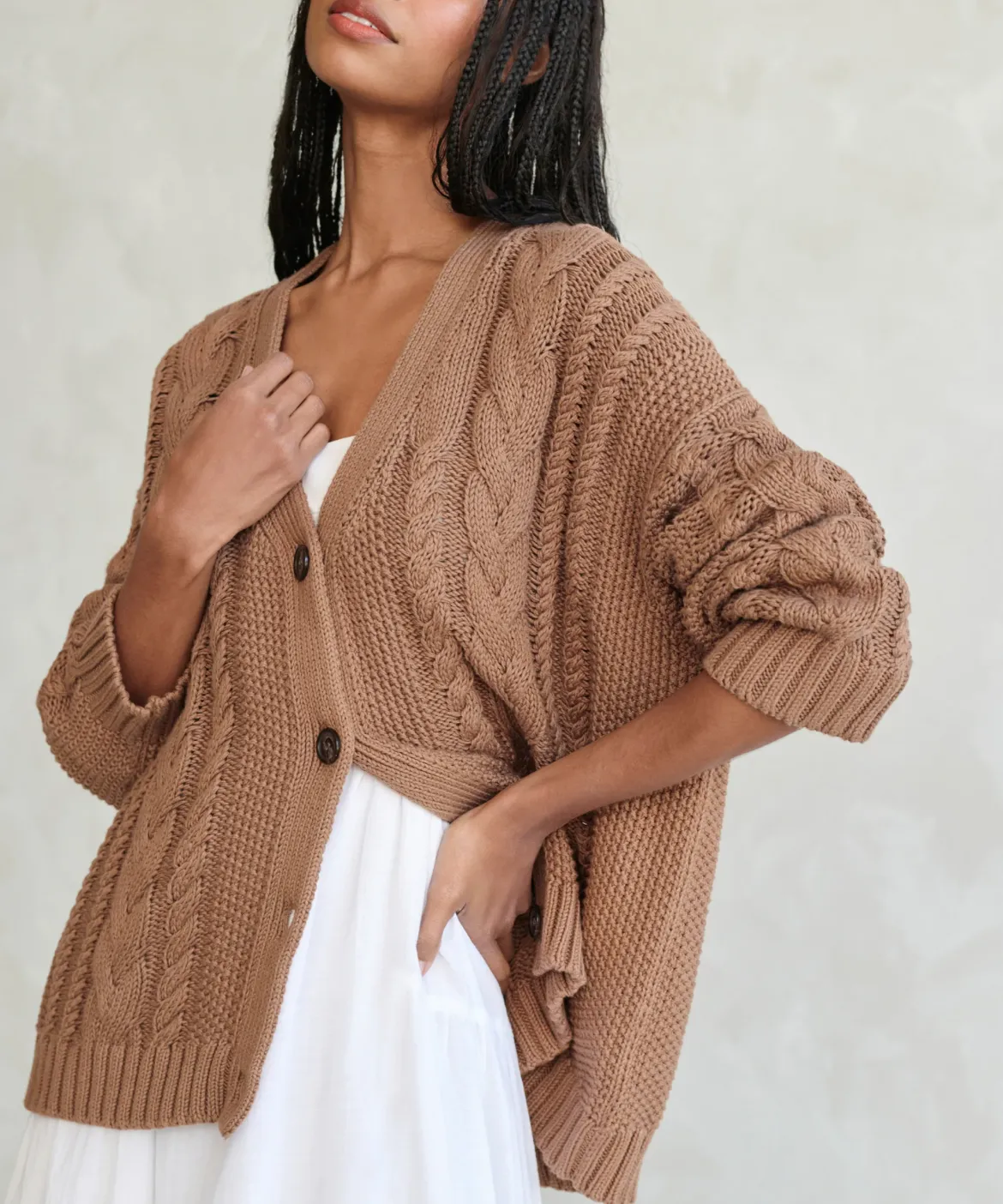 Jenni Kayne Cable Cardigan Dark Camel Hot