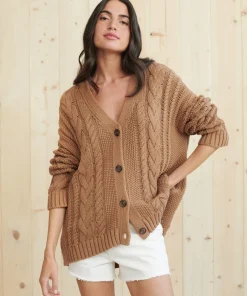 Jenni Kayne Cable Cardigan Dark Camel Hot