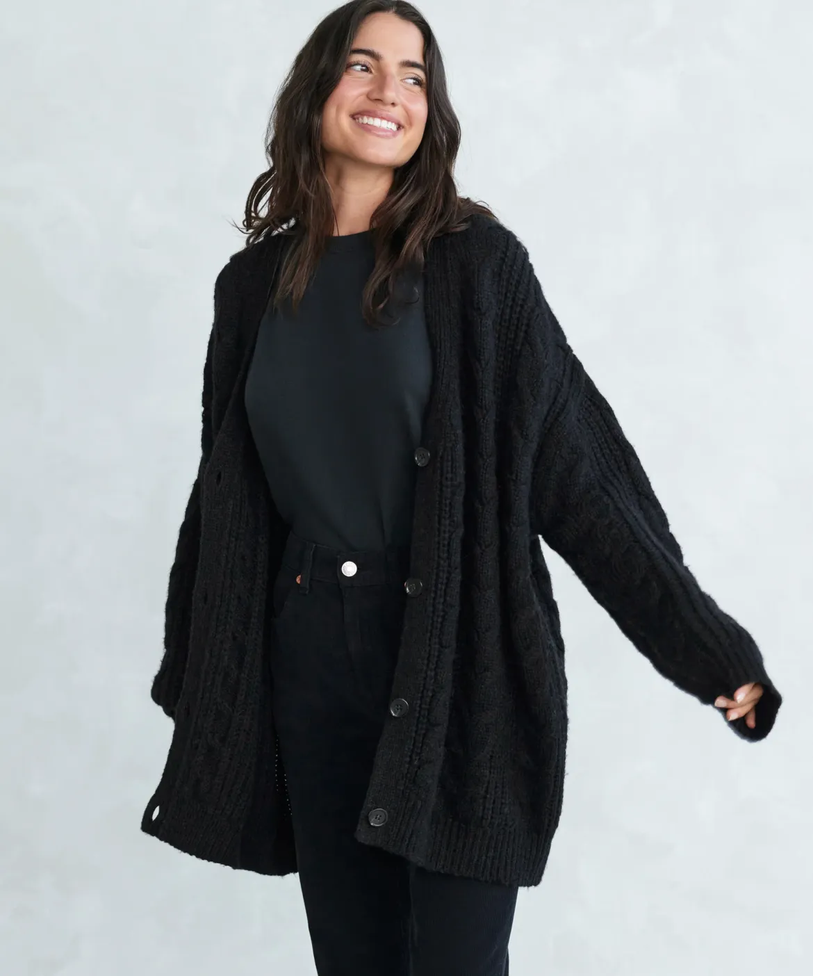 Jenni Kayne Cable Cocoon Cardigan Black Clearance