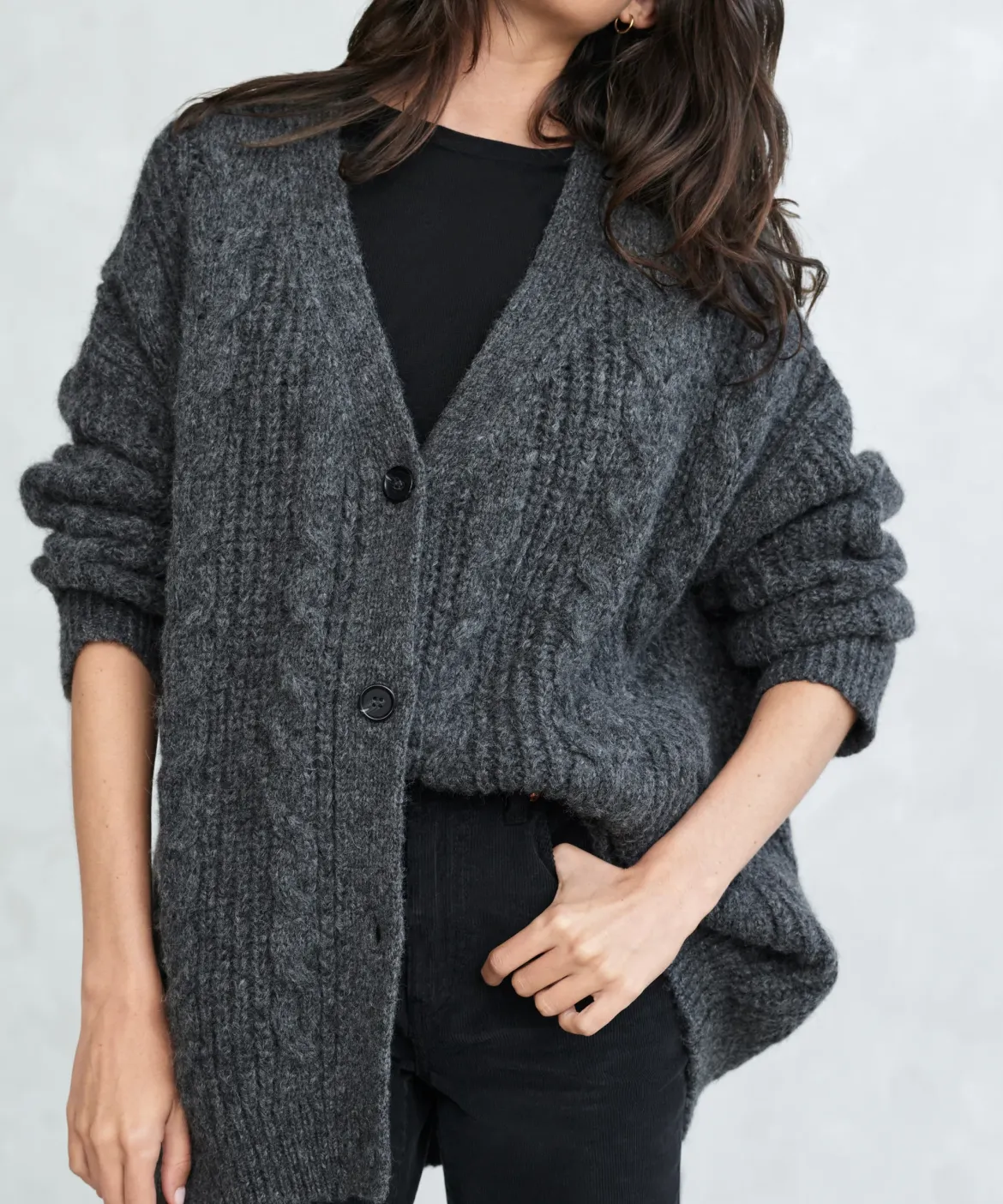 Jenni Kayne Cable Cocoon Cardigan Charcoal New