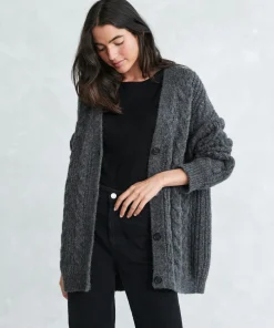 Jenni Kayne Cable Cocoon Cardigan Charcoal New