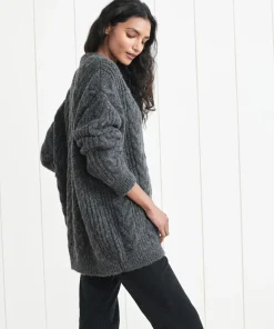 Jenni Kayne Cable Cocoon Cardigan Charcoal New