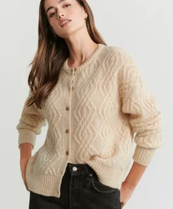 Jenni Kayne Cable Crewneck Cardigan Sand Online