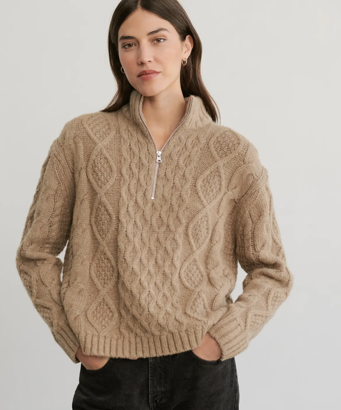 Jenni Kayne Cable Half Zip Clove Clearance