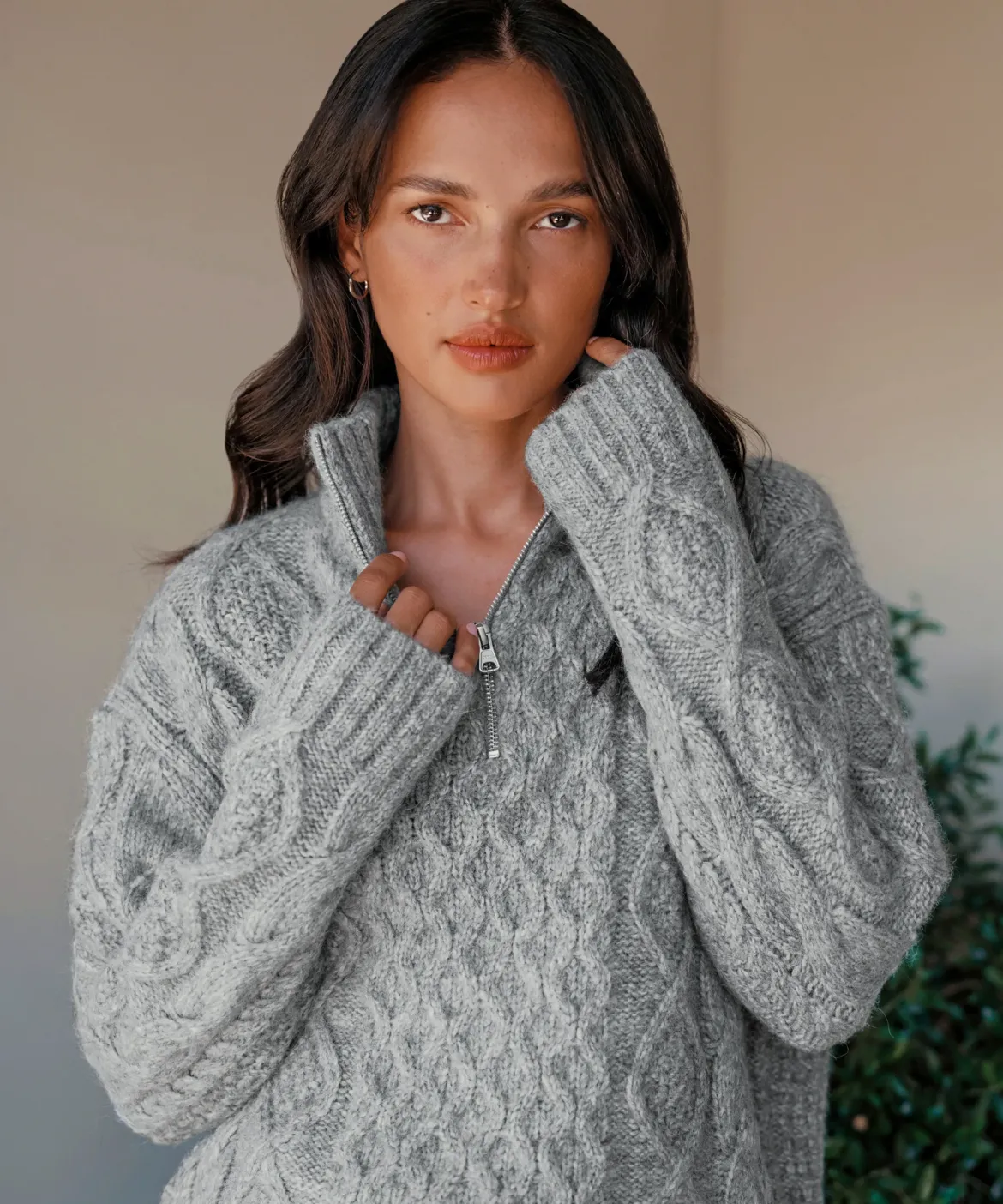 Jenni Kayne Cable Half Zip Heather Grey Fashion