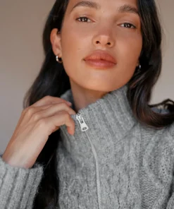 Jenni Kayne Cable Half Zip Heather Grey Fashion