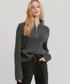 Jenni Kayne Cable Nell Half Zip Charcoal Hot