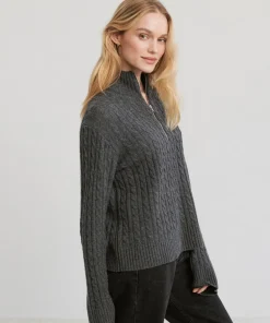 Jenni Kayne Cable Nell Half Zip Charcoal Hot