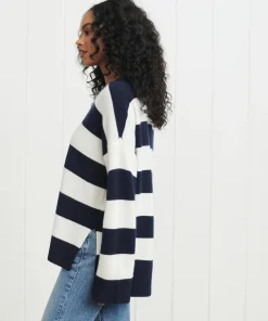 Jenni Kayne Cashmere Boyfriend Sweater Navy Stripe New