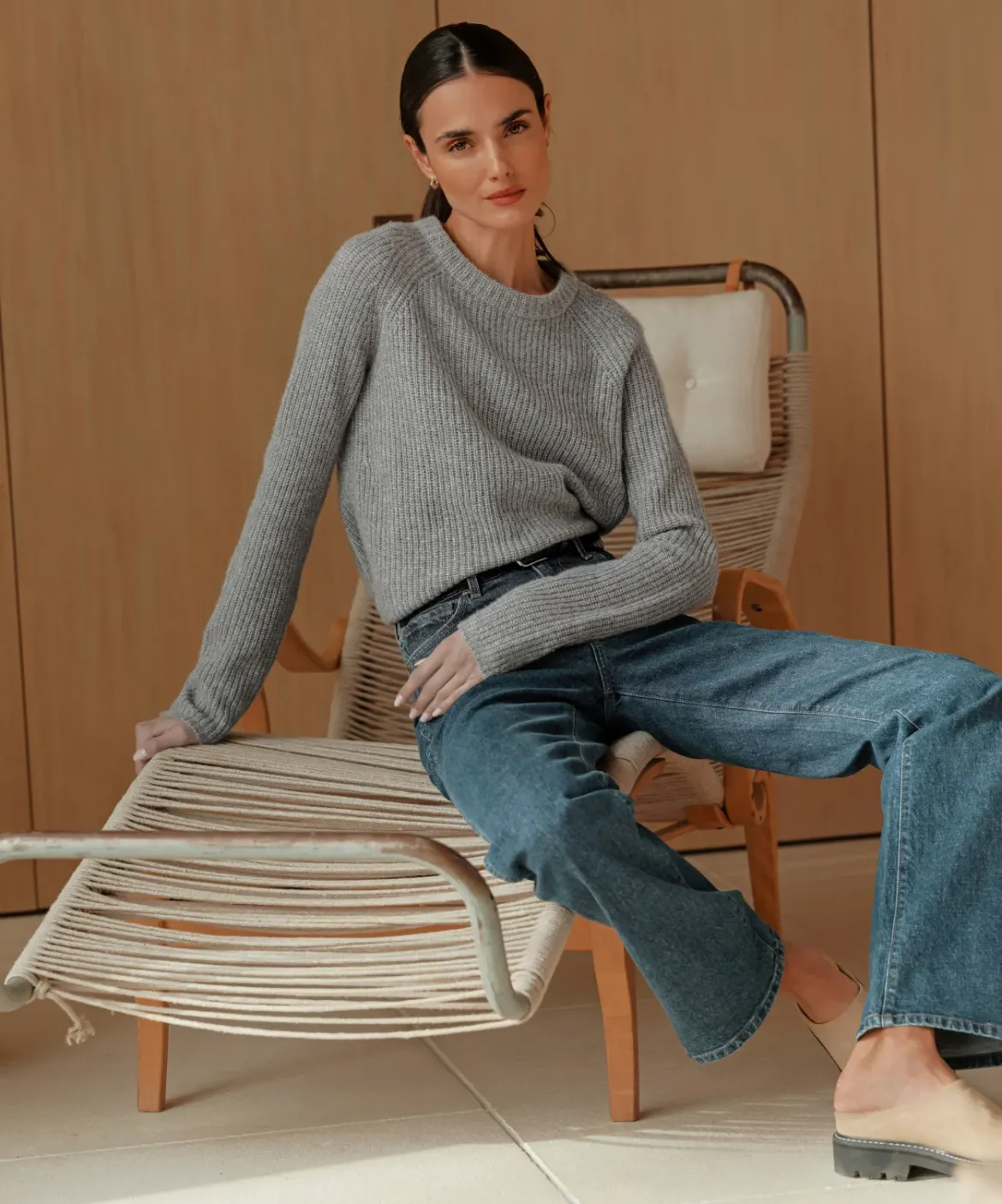 Jenni Kayne Cashmere Fisherman Sweater Heather Grey New