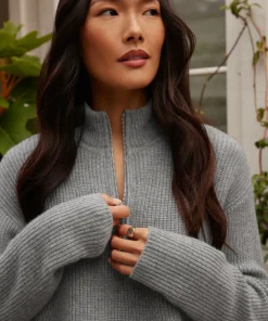 Jenni Kayne Cashmere Half Zip Heather Grey Sale
