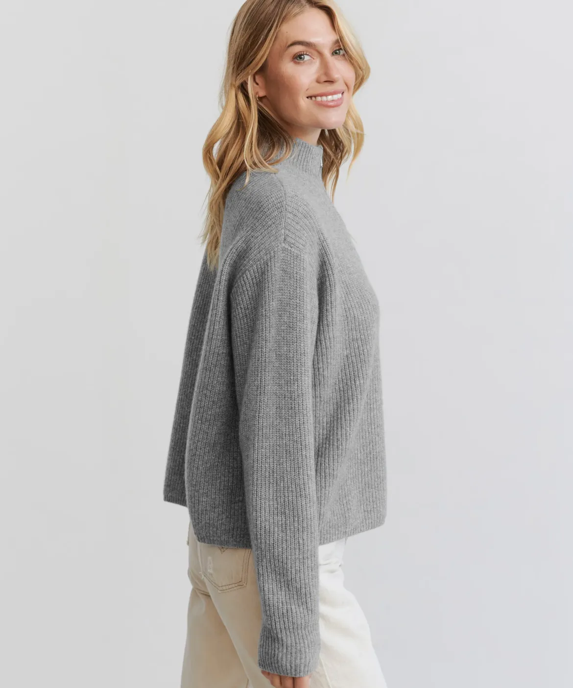 Jenni Kayne Cashmere Half Zip Heather Grey Sale