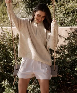 Jenni Kayne Cashmere Half Zip Oatmeal Hot