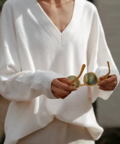 Jenni Kayne Charlie V-Neck Sweater Ivory Outlet