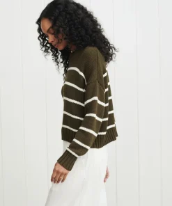 Jenni Kayne Chloe Crewneck Army/Ivory Stripe Hot