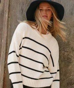 Jenni Kayne Chloe Crewneck Ivory/Black Stripe Online