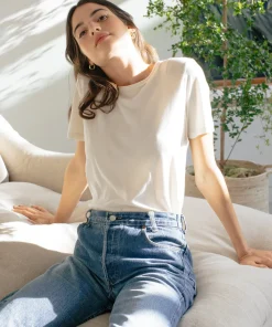 Jenni Kayne Cotton Basic Tee Cream Clearance