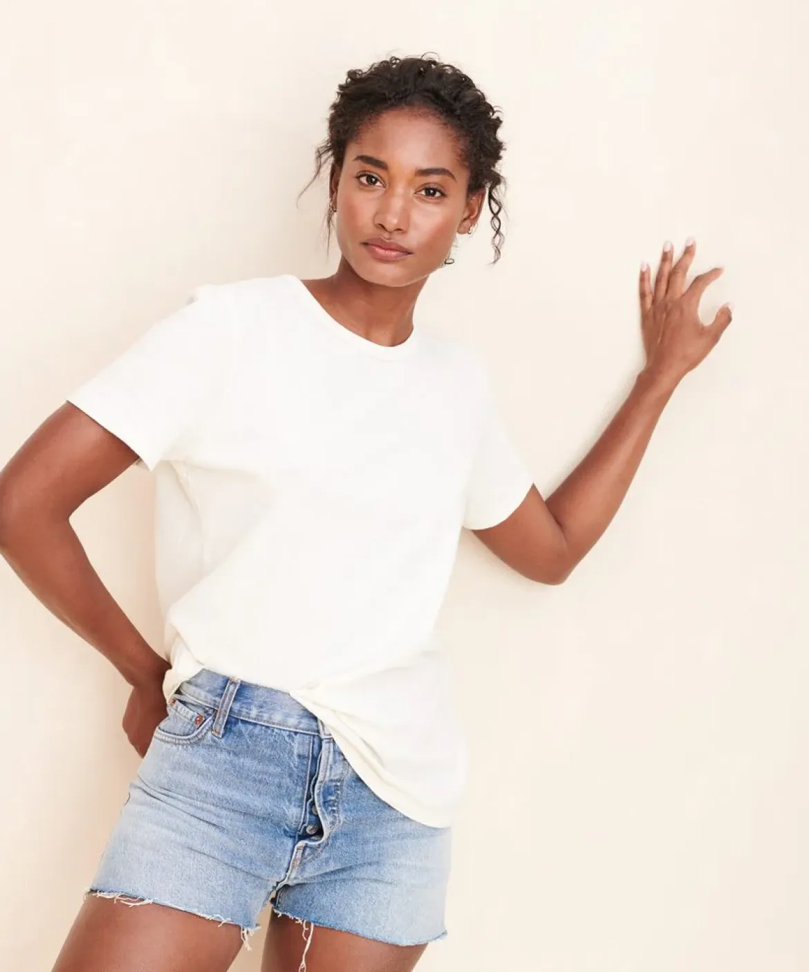 Jenni Kayne Cotton Basic Tee Cream Clearance