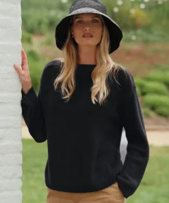 Jenni Kayne Cotton Boatneck Sweater Black Clearance