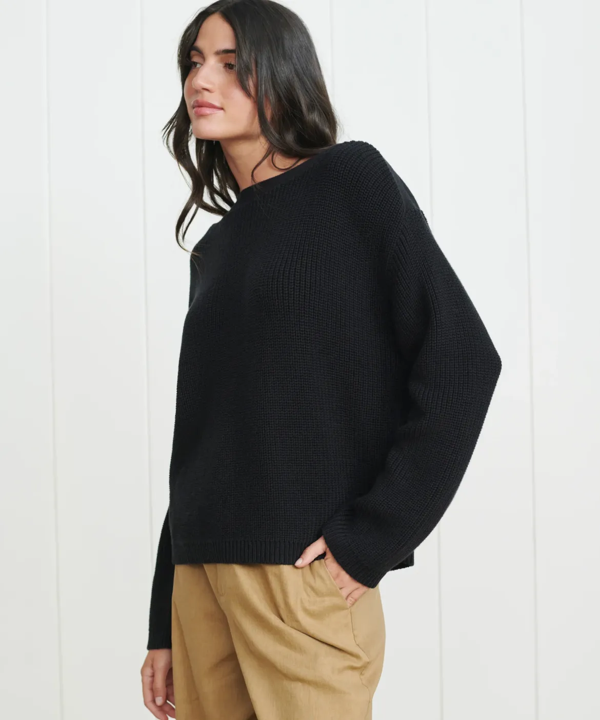 Jenni Kayne Cotton Boatneck Sweater Black Clearance