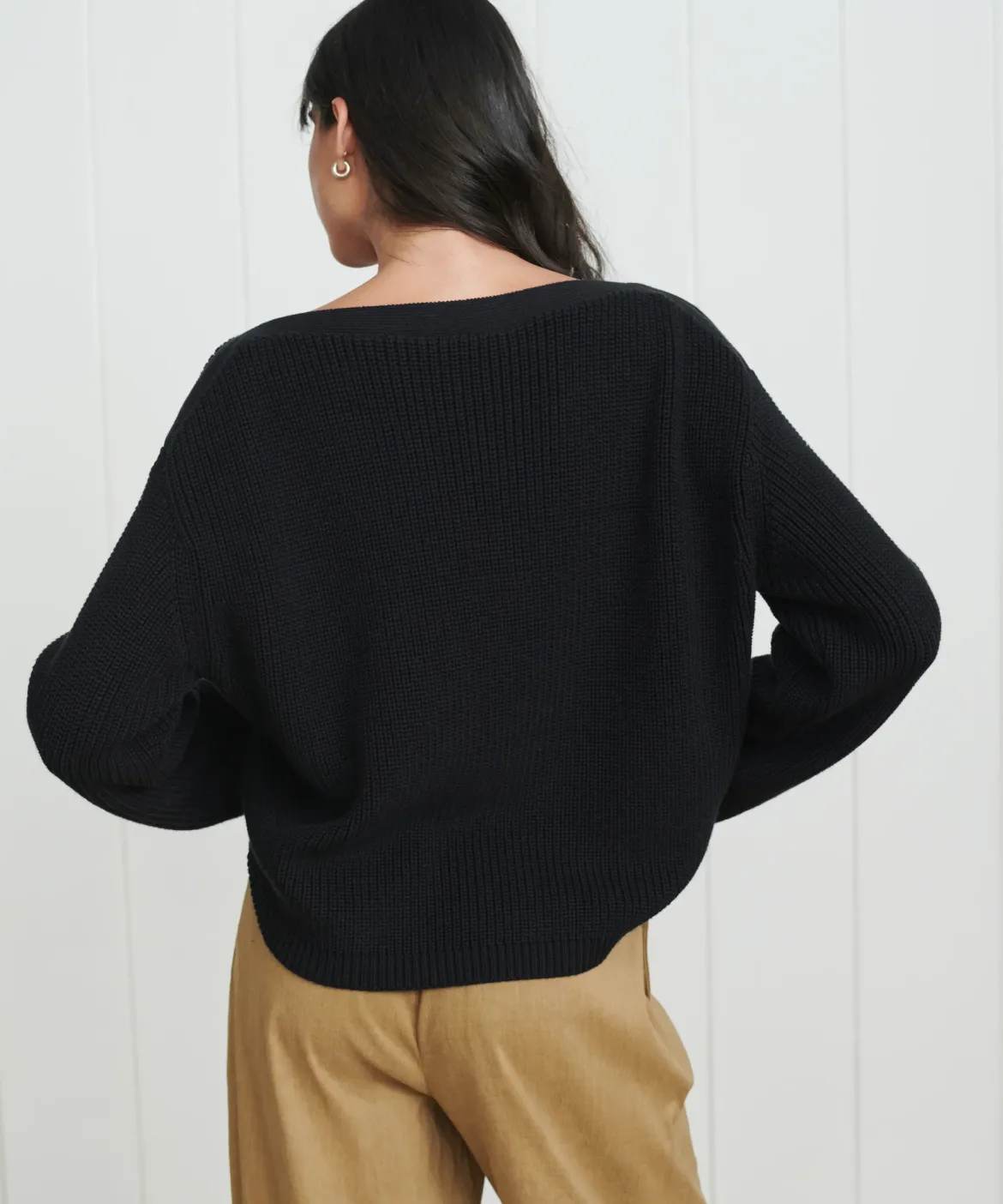 Jenni Kayne Cotton Boatneck Sweater Black Clearance