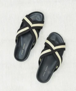 Jenni Kayne Cotton Crossover Sandal Black Stripe New