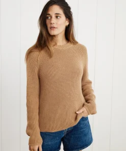 Jenni Kayne Cotton Fisherman Sweater Dark Camel Clearance