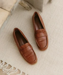 Jenni Kayne Croc Embossed Loafer Cognac Hot