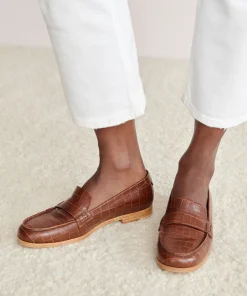 Jenni Kayne Croc Embossed Loafer Cognac Hot