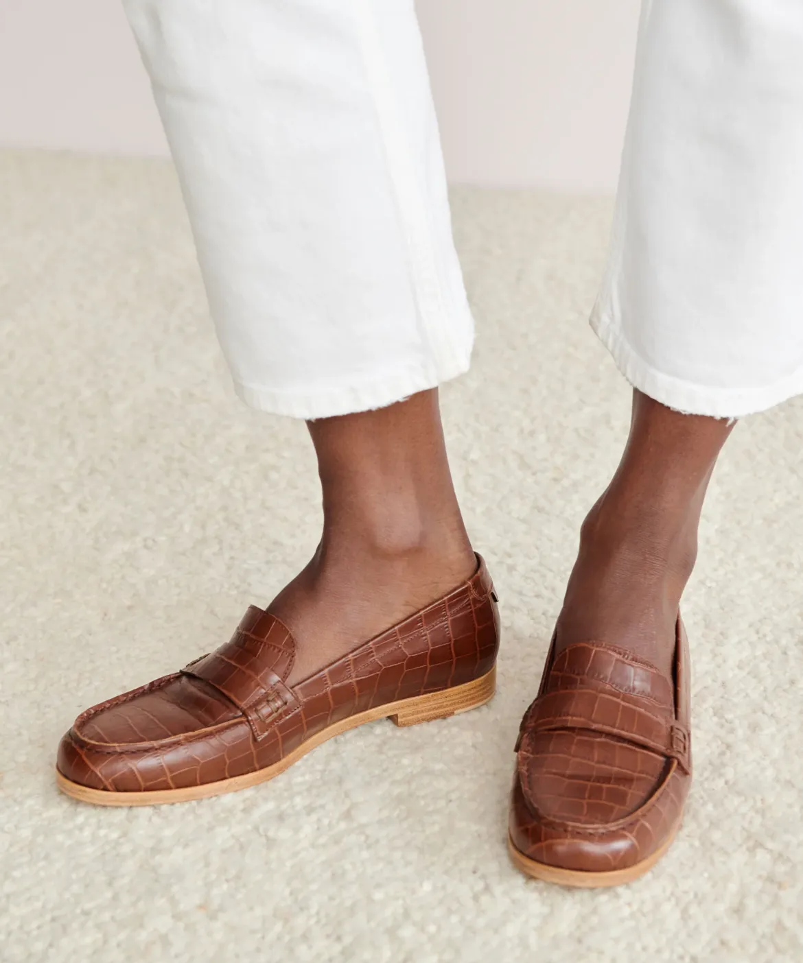 Jenni Kayne Croc Embossed Loafer Cognac Hot