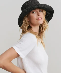 Jenni Kayne Crochet Raffia Sun Hat Black New