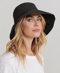 Jenni Kayne Crochet Raffia Sun Hat Black New