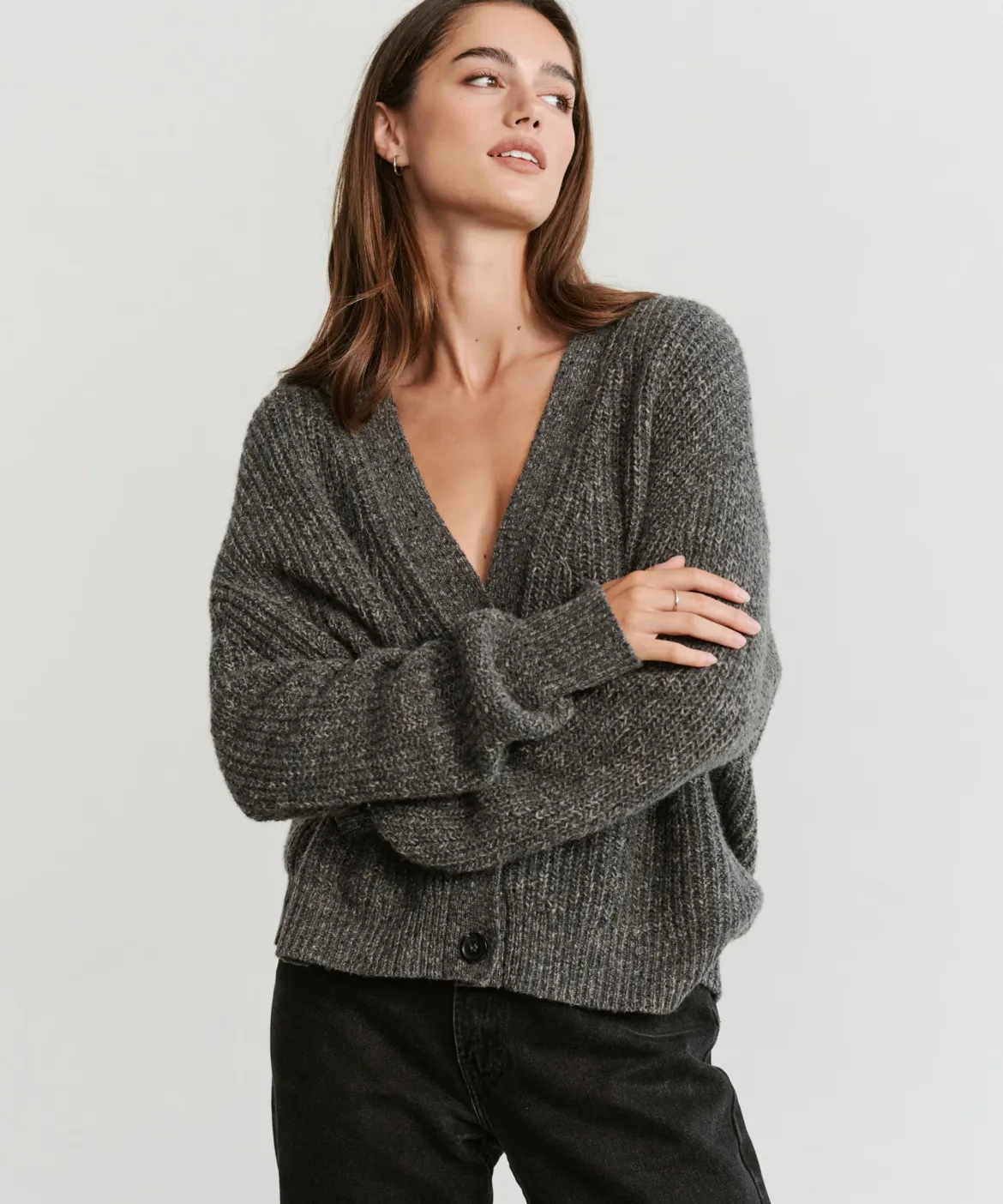 Jenni Kayne Cropped Cashmere Cocoon Cardigan Charcoal Sale