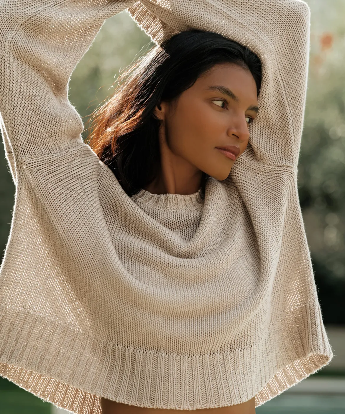 Jenni Kayne Cropped Linen Crewneck Natural Outlet