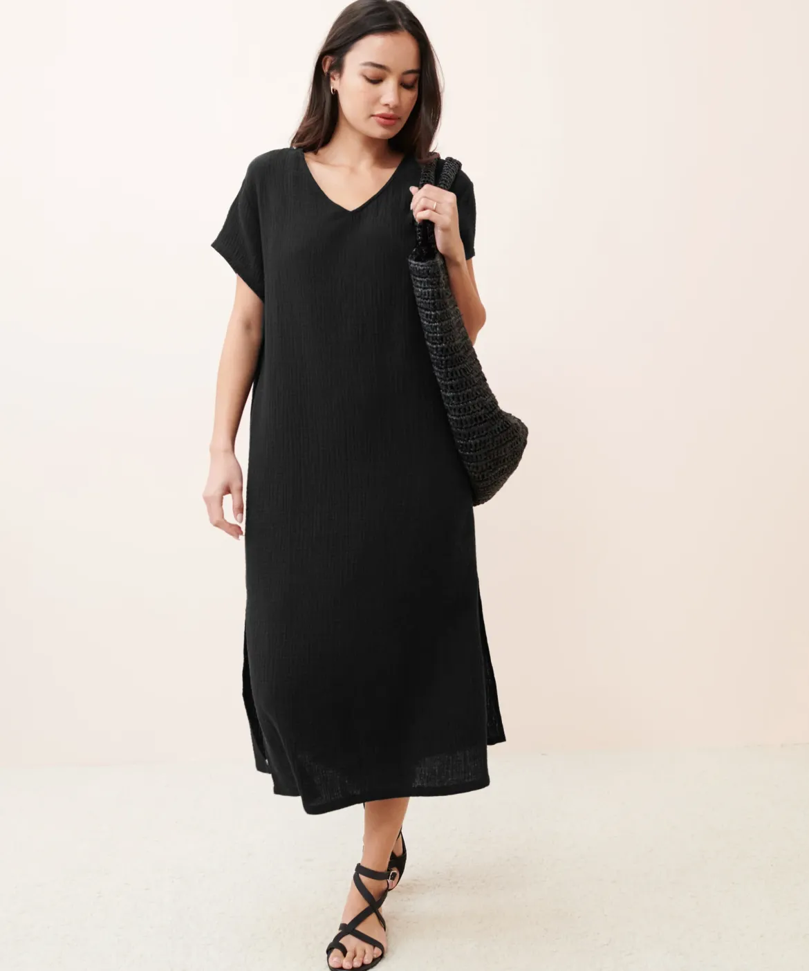 Jenni Kayne Cypress Caftan Dress Black New