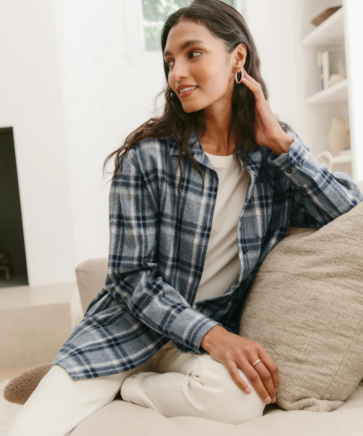 Jenni Kayne Flannel Boyfriend Shirt Grey Plaid Online