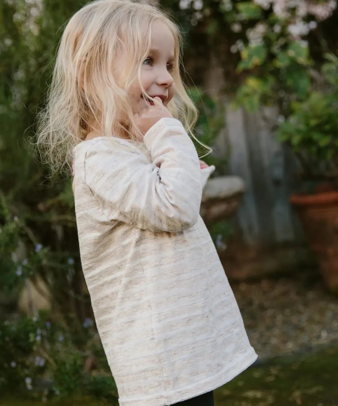 Jenni Kayne Kids' Rue Long Sleeve Tee Oatmeal Stripe New